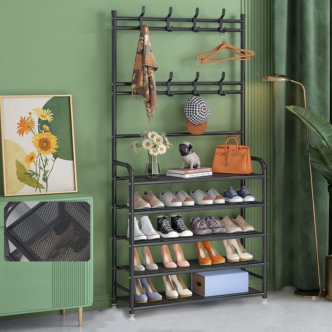 Shoe rack 5 tier with cloth hanger 80 cm