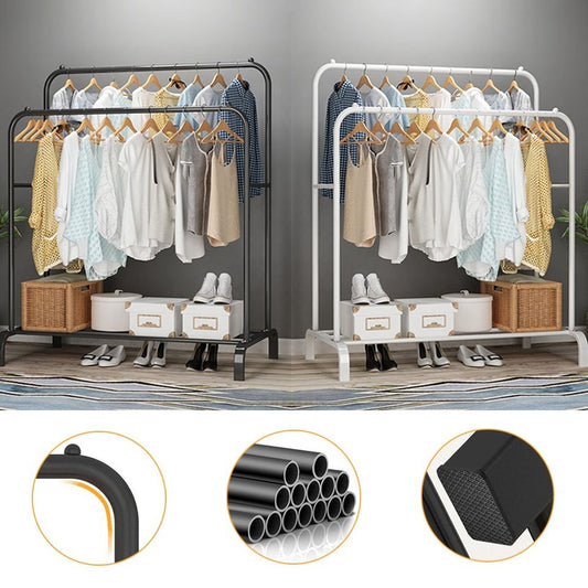 Heavy Duty Metal Clothes Rack(large) with Shelves & 4 Hooks – Freestanding Double Rail Garment Organizer for Bedroom or Entryway