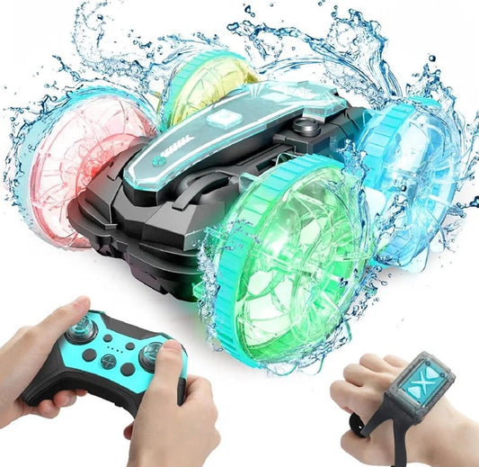 Amphibious All-Terrain RC Stunt Car, 2.4GHz Dual Control RC Car with Gesture Sensor remote