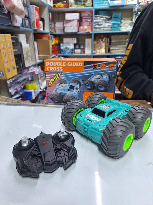 Double sided stunt car with rubber wheels