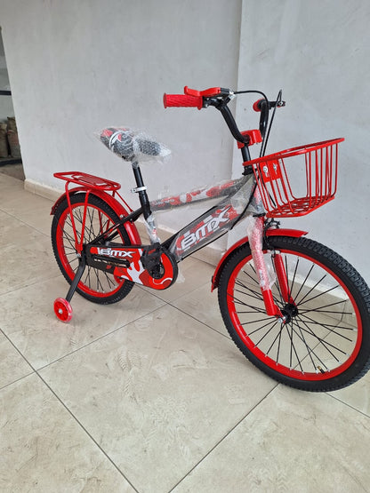 Size 20 BMX kids bike with carrier and front basket + side wheel with lights