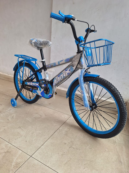 Size 20 BMX kids bike with carrier and front basket + side wheel with lights